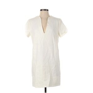 AmyEnjoyLife‎ Ivory Mini Dress S Split Neck Short Sleeve Minimalist Chic